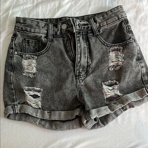Distressed Gray Denim Shorts